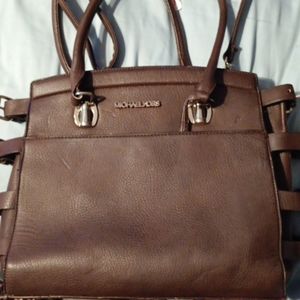Leather MK satchel with adjustable side buckles